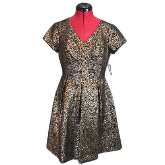 Vince Camuto Dress Women’s Size 8 Gold & Black Metallic Jacquard Cap Sleeve NWT - Picture 4 of 12
